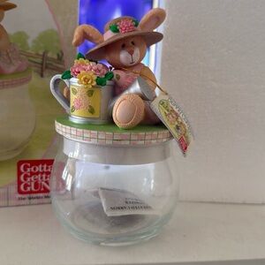 NWB Easter Decor Bunny Garden Holiday Holder Decorative Jar For Candy by Gund